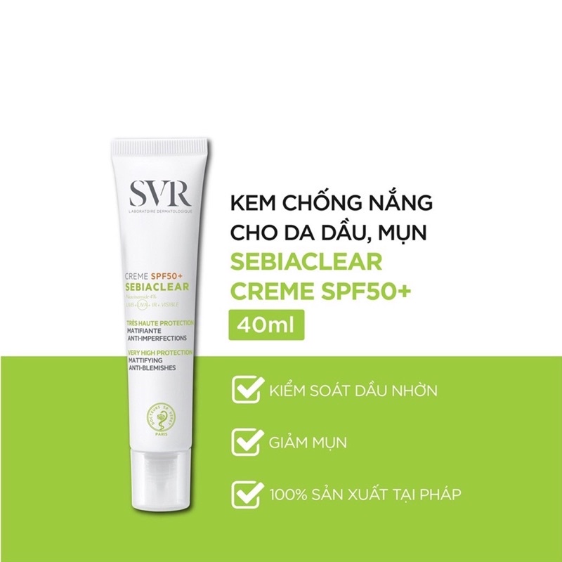 Kem chống nắng cho da dầu, mụn SVR Secbiaclear Creme SPF50+