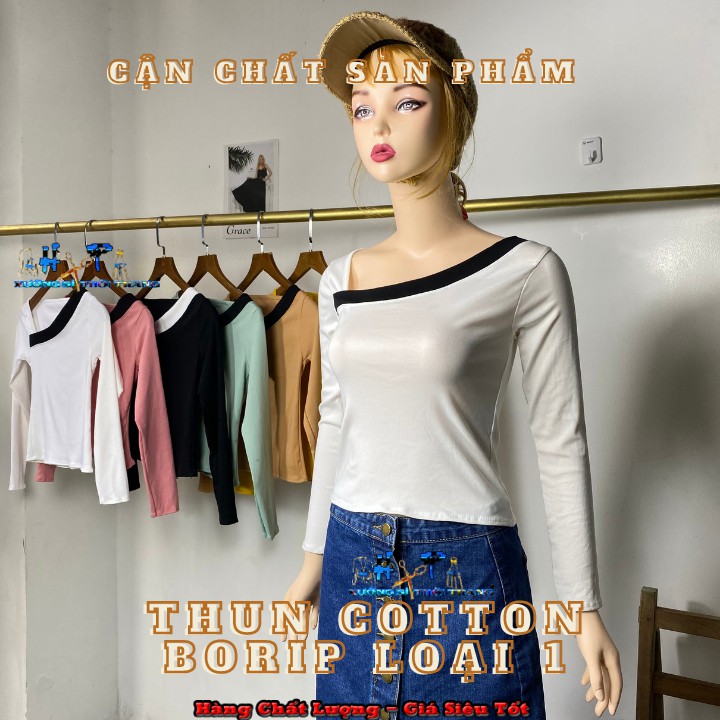 áo croptop thun loại 1 tay dài vạt chéo phối mầu mẫu mới thời trang 2020