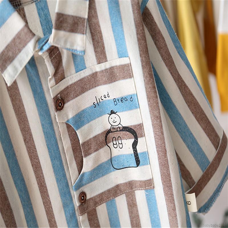 Bộ áo thun dài tay kẻ sọc + quần dài in hoạt hình cho bé trai