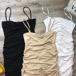 Đầm body hai dây nhún hông ôm dáng trẻ trung xinh xắn