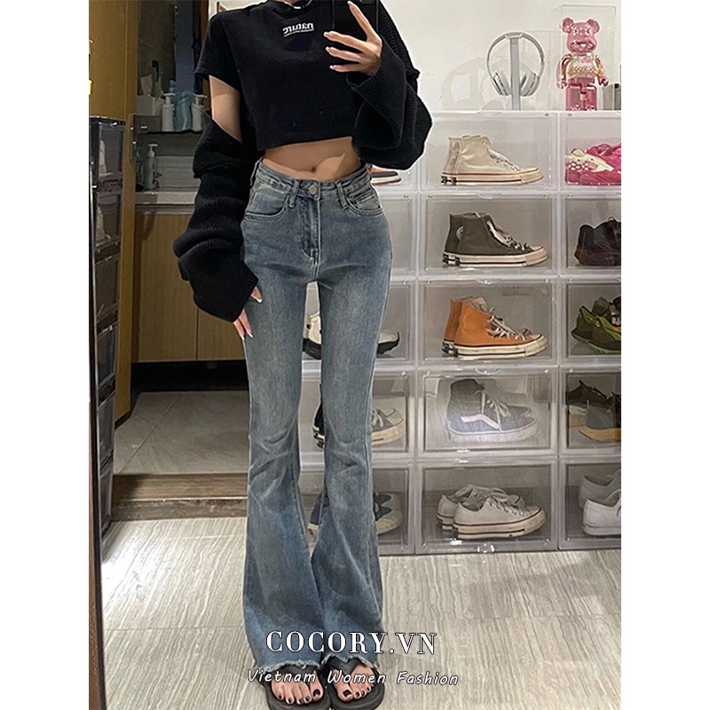 Cocory vn Quần Jean Nữ Ống Loe Thời Trang Vintage