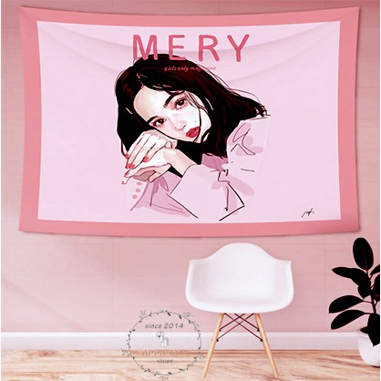 [ĐẸP - SẴN] mẫu MERY cô gái mầu hồng - Vải treo tường Decor phòng hot nhất 2020 (TẶNG kèm 01 bộ móc treo 10k)