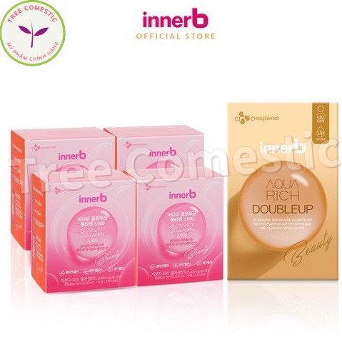 Combo 4 Hộp Collagen Dưỡng Trắng Da VITAMIN C INNERB GLOWSHOT + 1 Hộp INNERB AQUA RICH DOUBLEUP