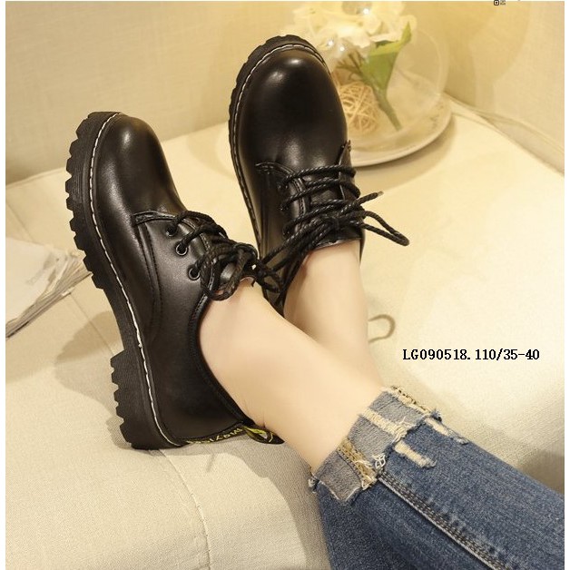 [CÓ SẴN] Giày oxford nữ da PU trơn đế răng cưa kiểu dáng ulzzang