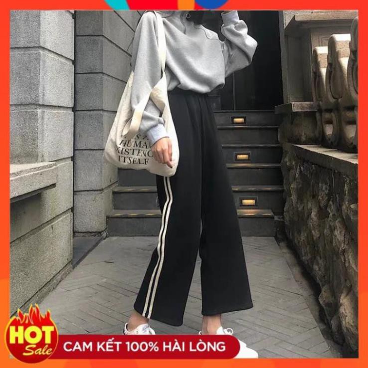 [FREE SHIP] Quần Thể Thao Ống Suông Rộng Viền 2 Sọc Dài_Quần Culottes Thể Thao 2 Sọc Viền Hot