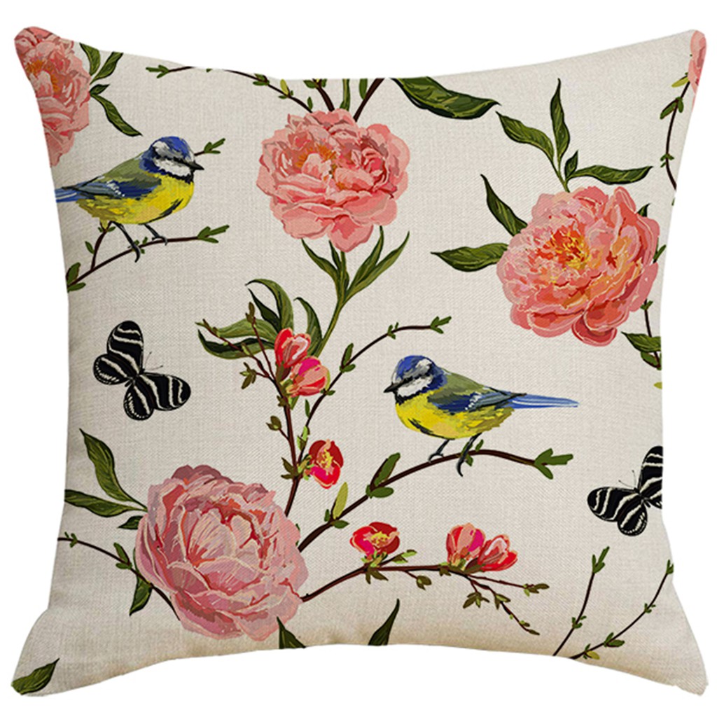 Cotton linen Bird Flowers pillowcase40x40,45x45.50x50.60x60.sofa cushion cover.Home decor pillow cover.