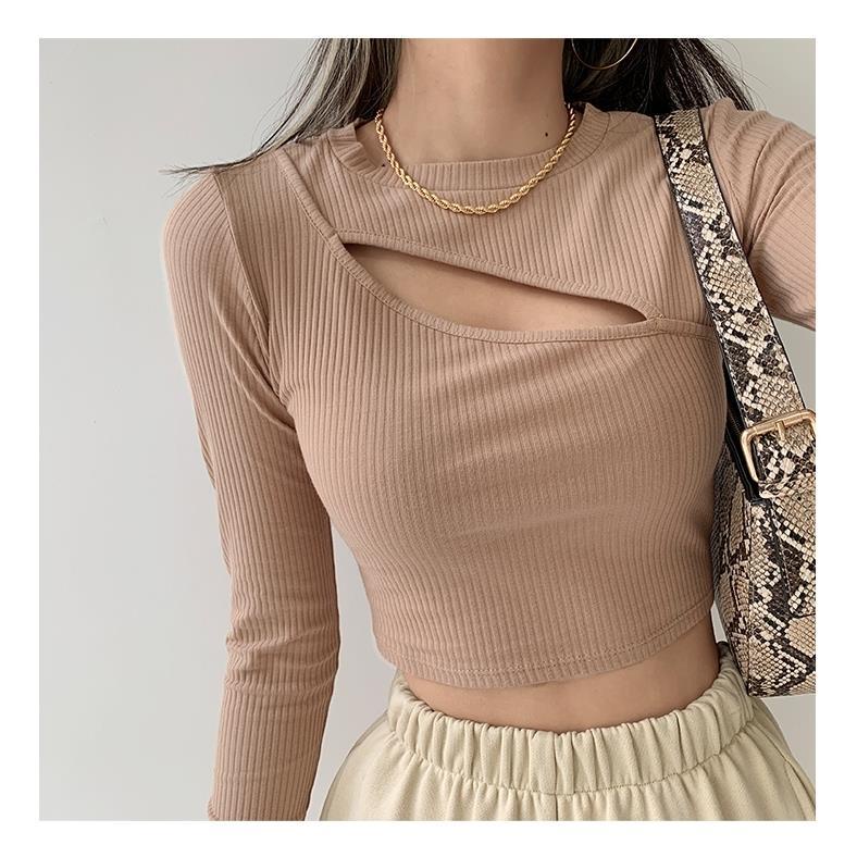 COZOK Áo Thun Dài Tay Vải Mỏng Khoét Ngực Gợi Cảm