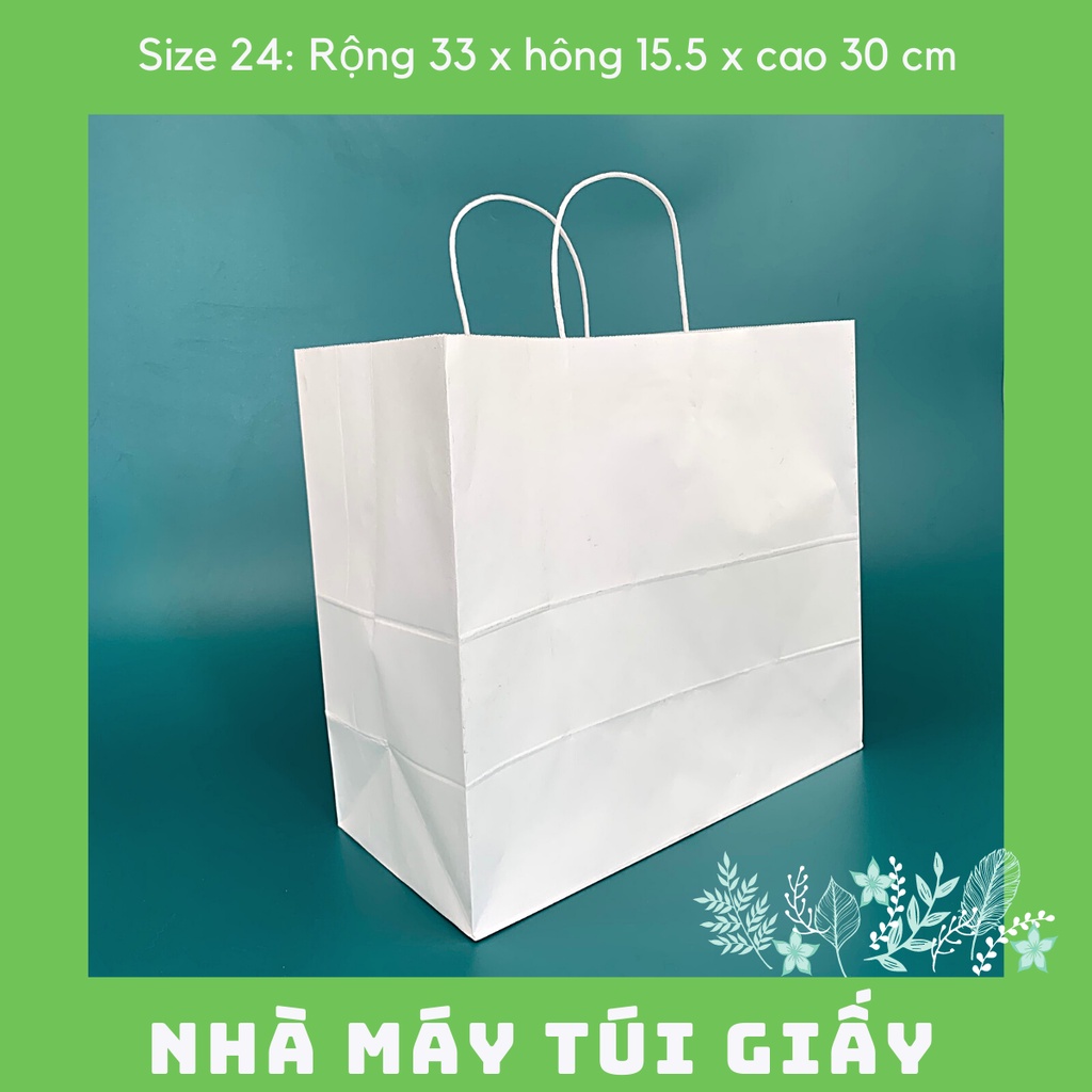 10 CHIẾC TÚI GIẤY KRAFT SIZE 24: 33x15.5x30 CM MÀU TRẮNG CÓ QUAI ( ẢNH THẬT)