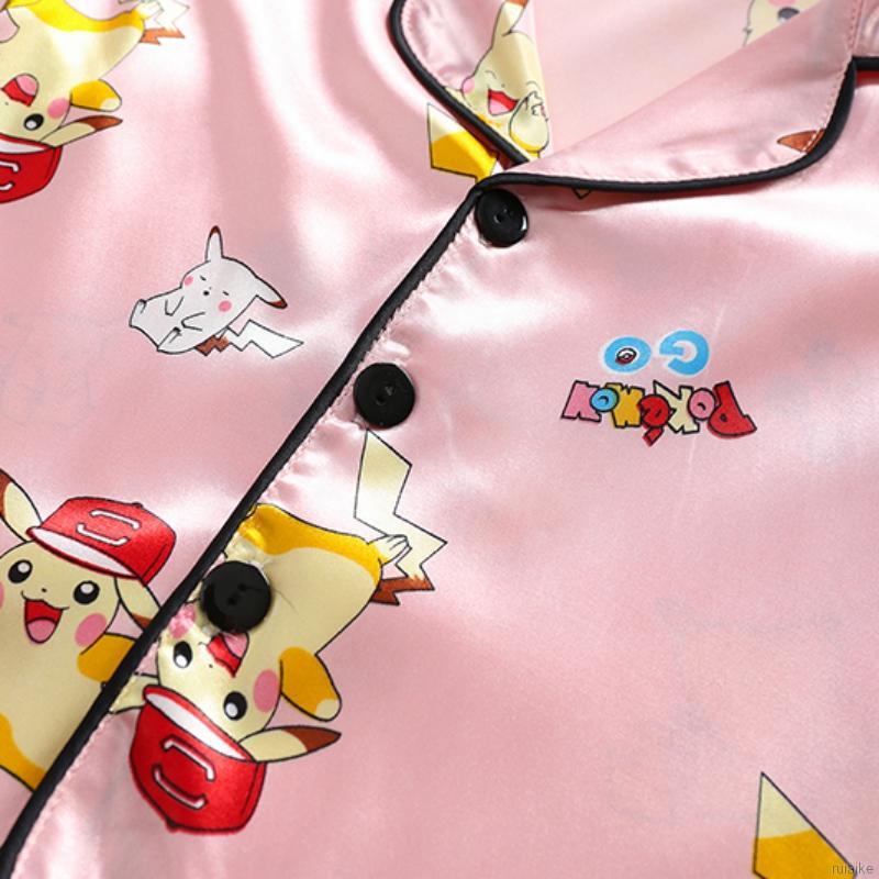 Bộ Pijama Ngắn Tay In Hình Pikachu Dễ Thương Cho Bé Gái