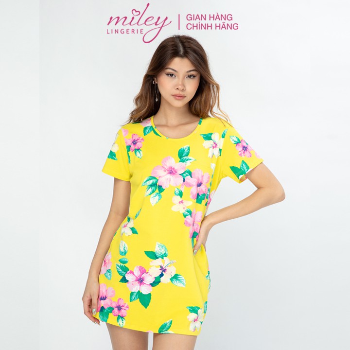 Đầm Ngủ Nữ Ngắn Có Tay Hoa Văn Nature Wind Miley Lingerie_DCP0301