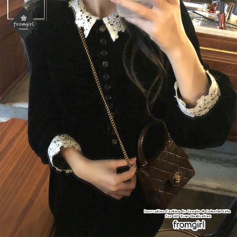 Đầm nhung đen dáng dài thời trang mùa thu Pháp 2021