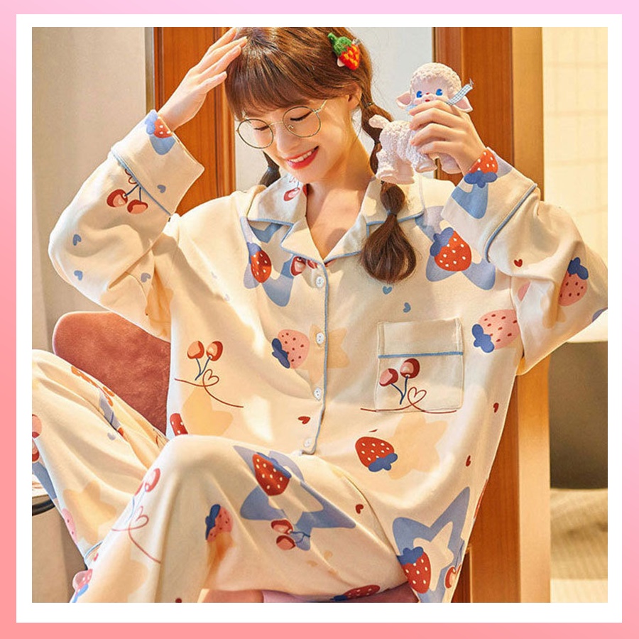 Đồ bộ nữ pijama mặc nhà tiểu thư tay dài họa tiết dễ thương bigsize cao cấp chất thô hàn mềm mại PJMDAI04