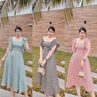 Đầm kẻ caro tay cánh tiên - MÚP BIGSIZE 60-100KG