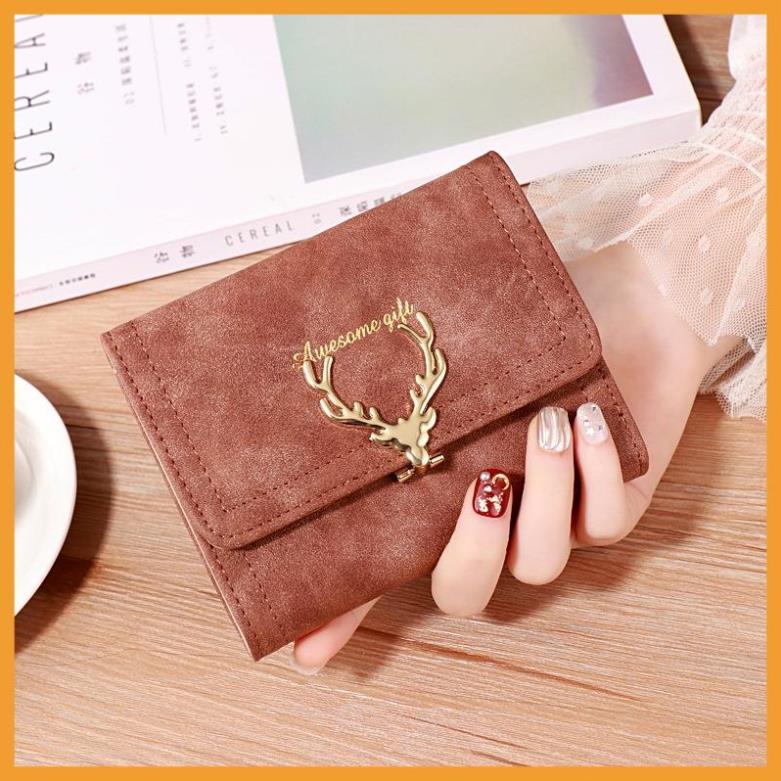Ví nữ mini cầm tay gấp khóa sừng hươu thời trang