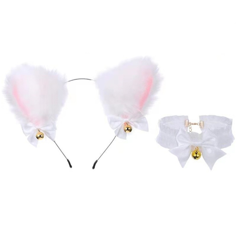 Băng đô phối lông kiểu tai thỏ đính nơ phong cách lolita dễ thương cho nữ