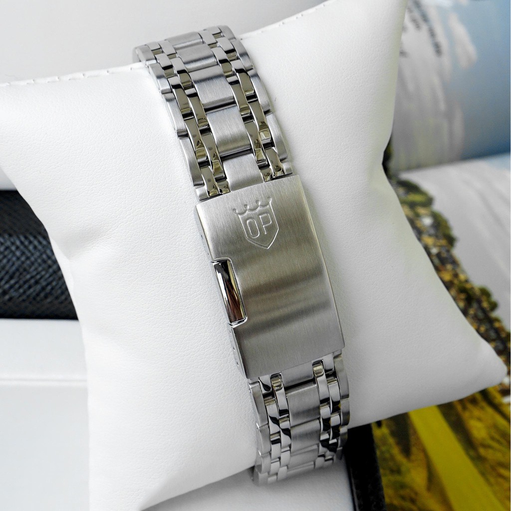 Đồng hồ nam dây kim loại mặt kính chống xước Automatic Olym Pianus OP990-163 OP990-163AMS trắng