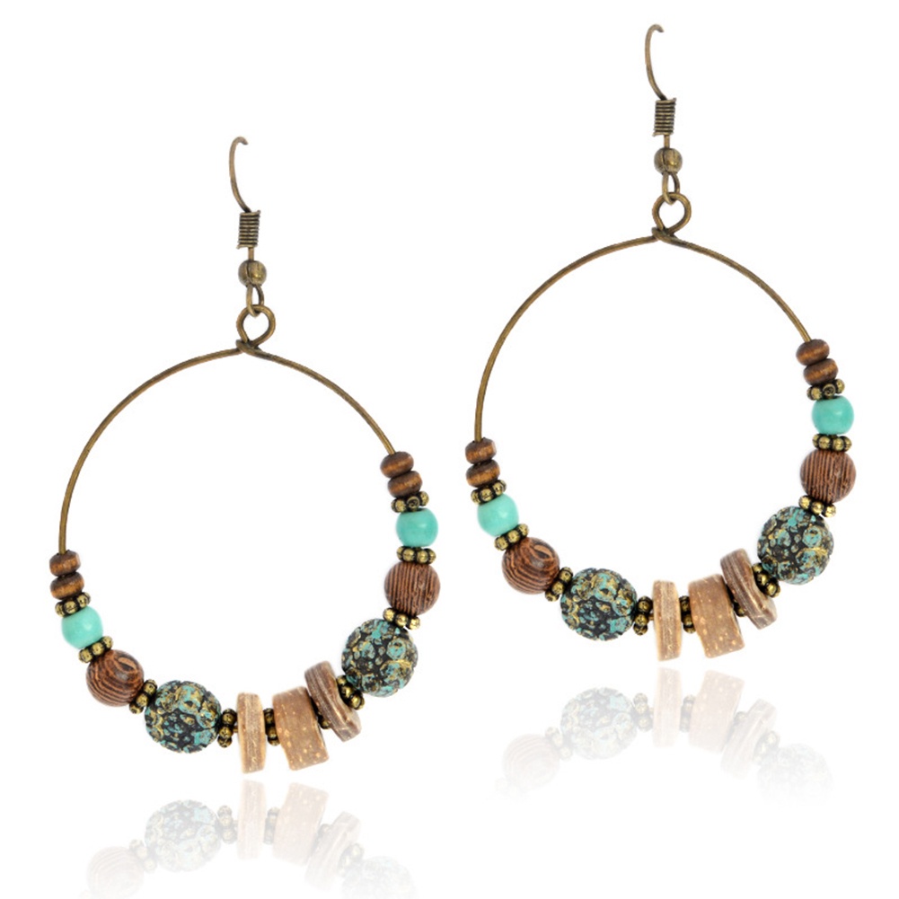 Bông tai móc hình tròn đính hạt kiểu bohemian dễ thương cho nữ