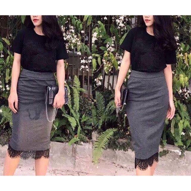 [NEW] Chân váy bút chì xẻ sau phối ren thời trang | BigBuy360 - bigbuy360.vn