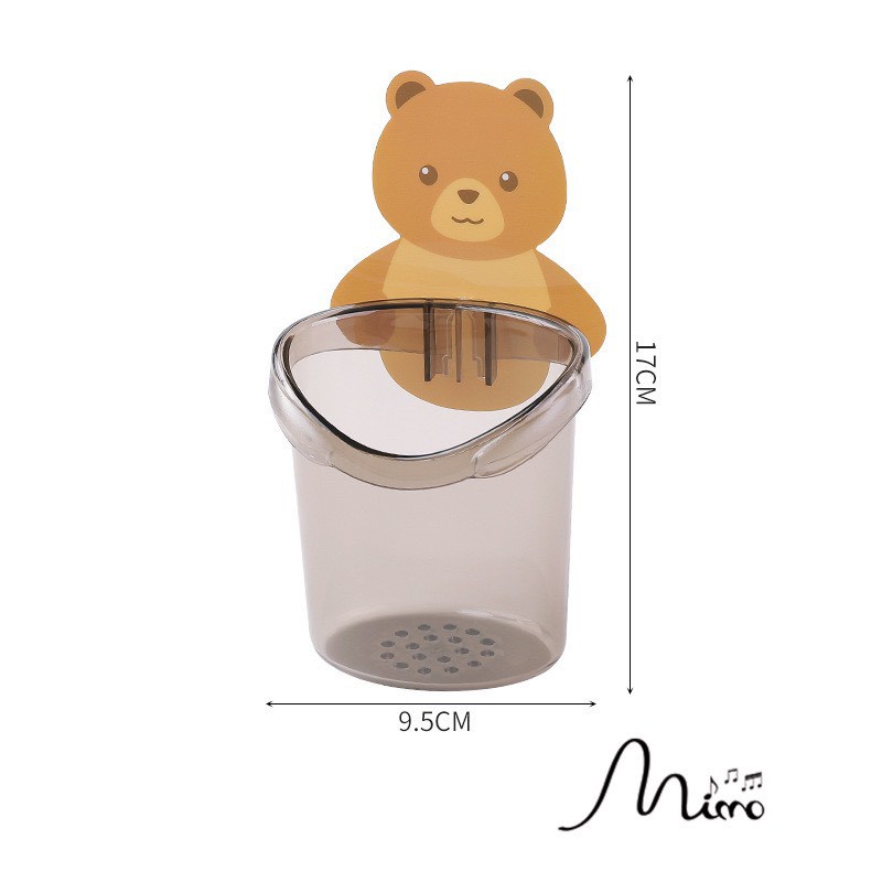 Cốc gấu nâu đựng bàn chải dán tường trong nhà tắm 2 màu 9.5cm*17cm