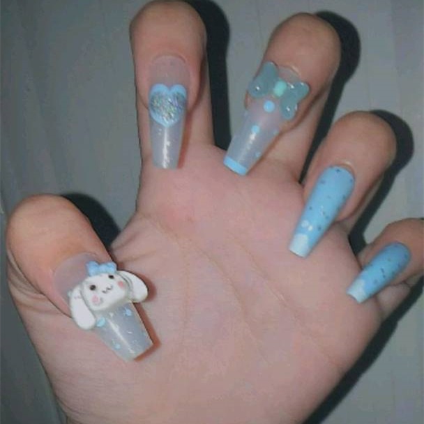 YADORNOS Set 24 móng tay giả YADORNOS dáng dài xanh dương có thể tháo rời