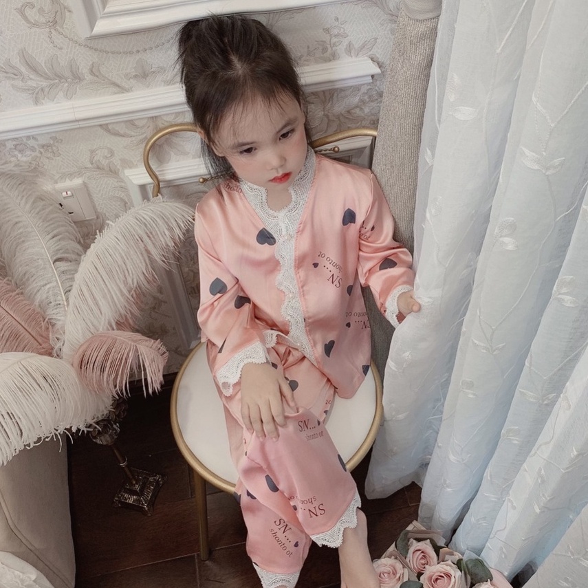 Bộ Đồ Ngủ Pijama Lụa Satin, Bộ Đồ Ngủ Dài Tay Mềm Mịn Cho Bé Gái [BN24] - Babimama