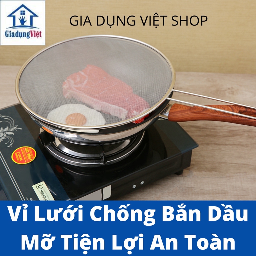 Lưới đậy chảo chống văng dầu mỡ inox có tay cầm tiện lợi