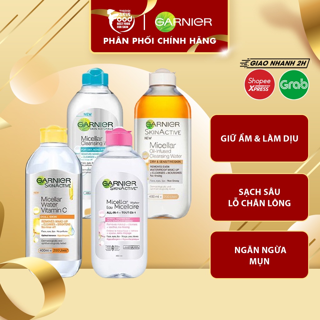 Nước Tẩy Trang làm Sạch Sâu, Ngừa Mụn, Sáng Da Garnier Micellar Cleansing Water