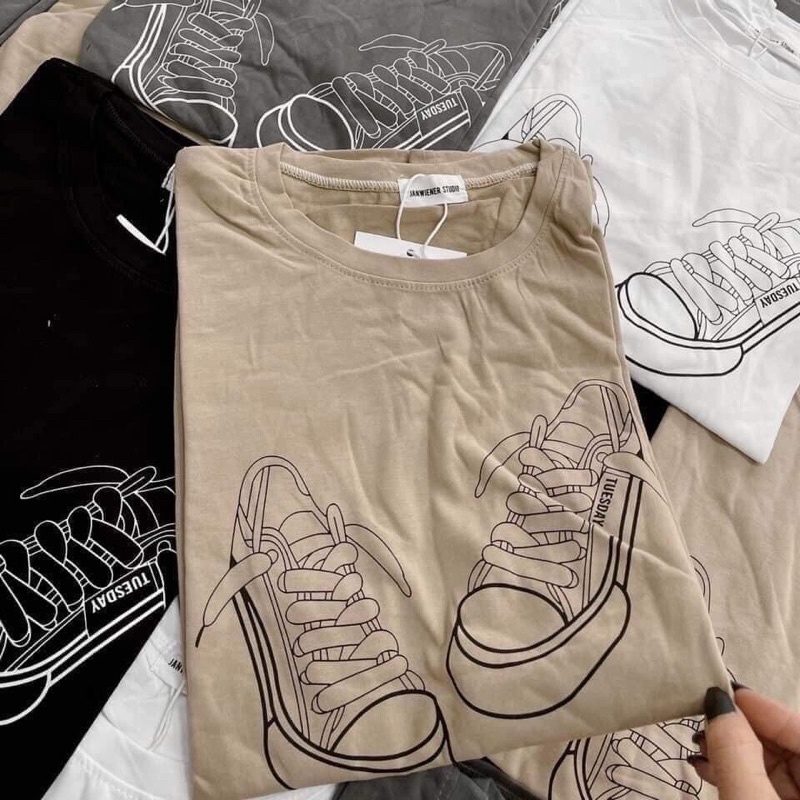 [Rẻ vô địch] Áo thun cotton tay lỡ dáng rộng unisex đôi giày freesize 38-65kg