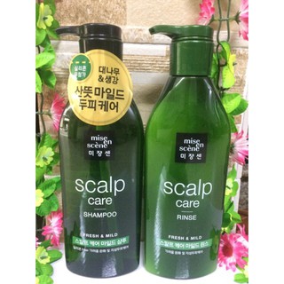 Dầu Gội & Dầu Xả MISE EN SCENCE SCALP CARE màu xanh lá - DÀNH CHO TÓC ẨM, KIỂU SOÁT VÀ GIẢM GÀU CHO TÓC (680ML)