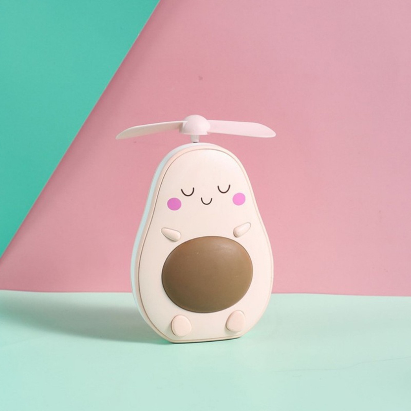 Quạt cầm tay mini hình quả bơ tích hợp gương và đèn sạc USB tiện dụng