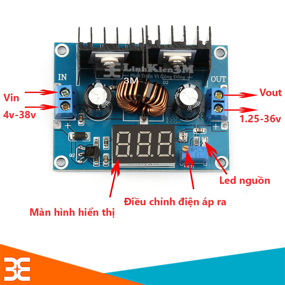 Module Buck XL4016 Vin 4-38V Vout 1.25-36V 8A V2 ( Có Led Báo Điện Áp )