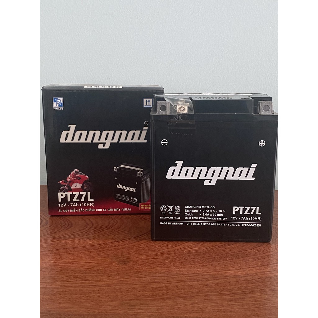 Bình ắc quy 12V Đồng Nai PTZ7L, 12V - 7Ah dùng cho SH Ý, Lead 2009, SCR