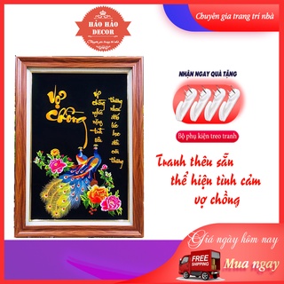 Tranh thêu Vợ chồng 60x40cm thêu sẵn chưa khung