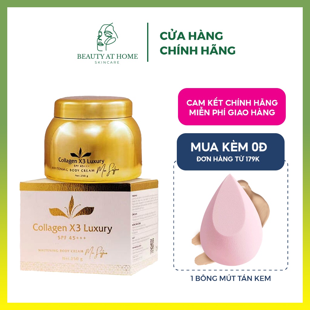 Kem dưỡng trắng body collagen x3 luxury giúp trẻ hoá nâng bậc tone cùng khả năng chống nắng cao 250g – Beauty at home