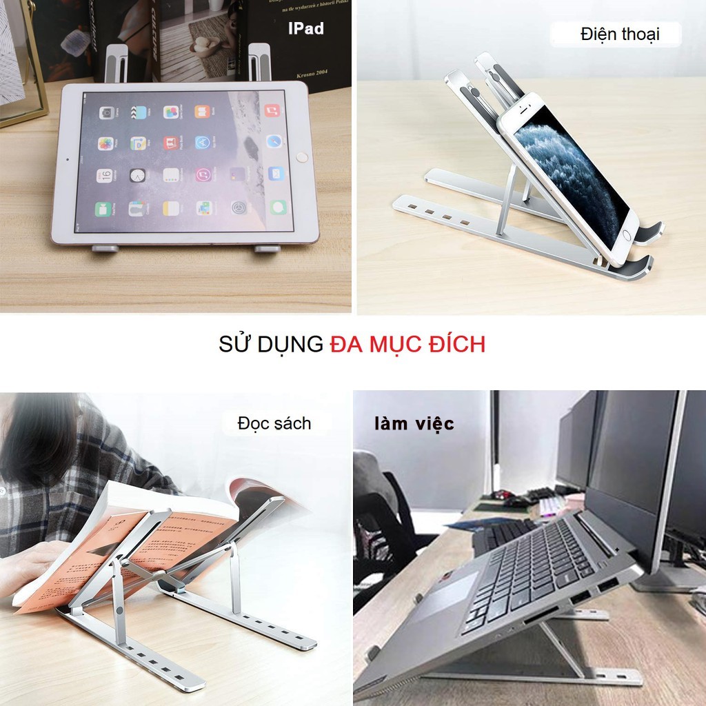 Giá Đỡ Macbook , Laptop , Ultrabook Chất Liệu Bằng Nhôm , Điều Chỉnh Độ Cao , Chống Mỏi Cổ , Hỗ Trợ Tản Nhiệt , Gấp Gọn