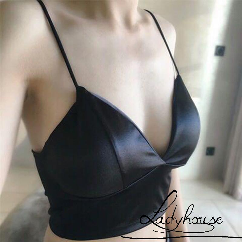 Áo Croptop Hai Dây Bằng Satin Màu Sắc Trơn Quyến Rũ Cho Nữ