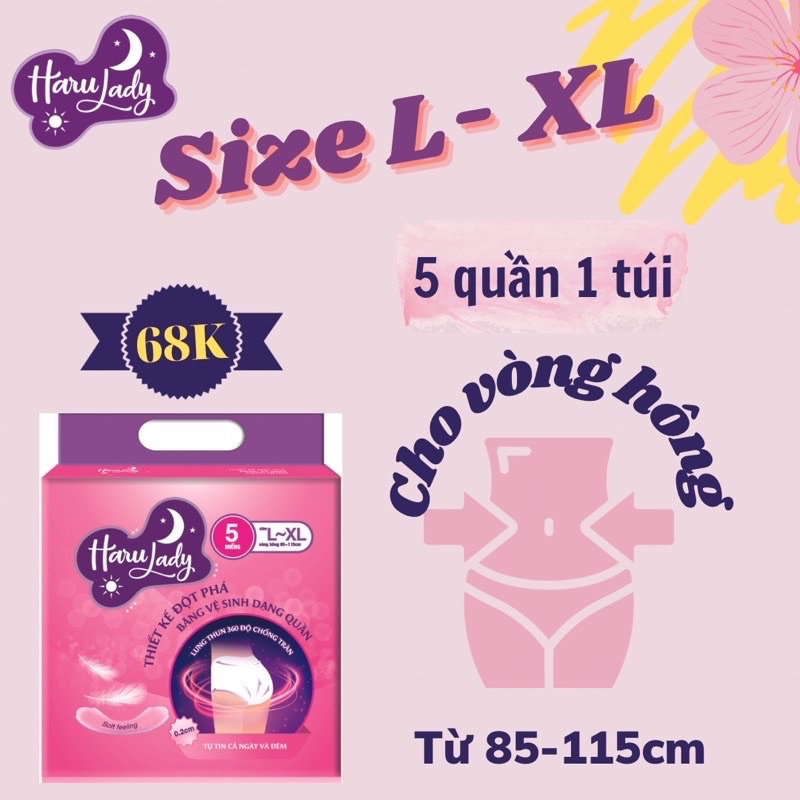 [Mua 1 tặng 1]Băng vệ sinh dạng quần Haru lady size M/L l/xl có miếng dán gọn gàng,mềm mại êm ái