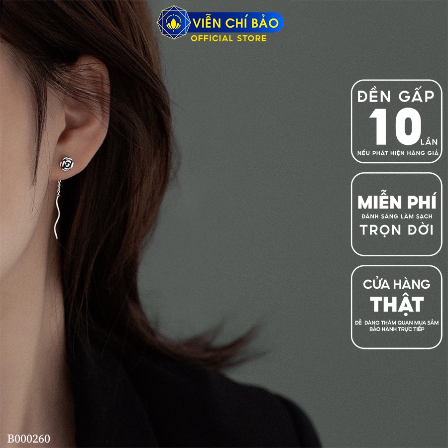 Bông tai bạc nữ Black Rose chất liệu bạc 925 thời trang phụ kiện trang sức Viễn Chí Bảo B000260