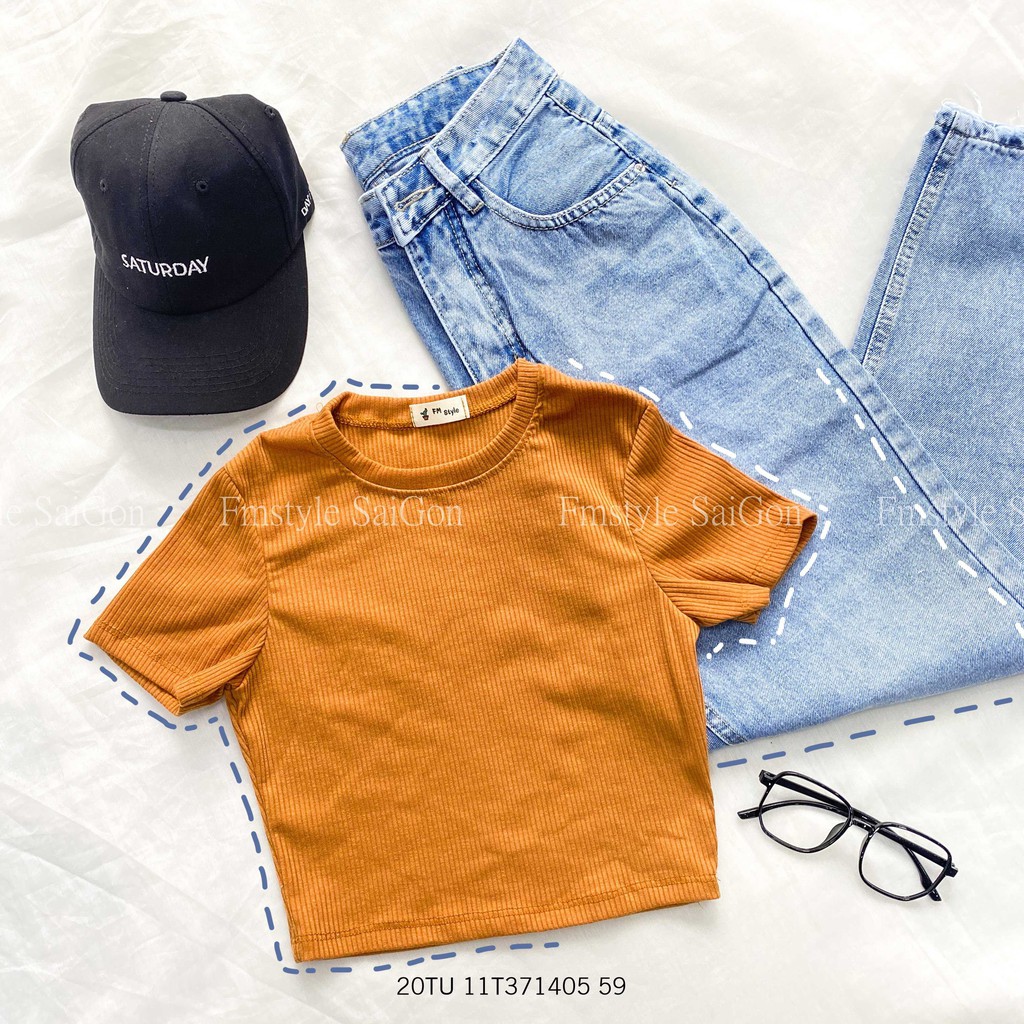 [Mã WASKT410K giảm 10K đơn 50K] Áo thun gân tay ngắn trơn croptop Ulzzang nữ Fmstyle Saigon 20TU11T371405 | BigBuy360 - bigbuy360.vn