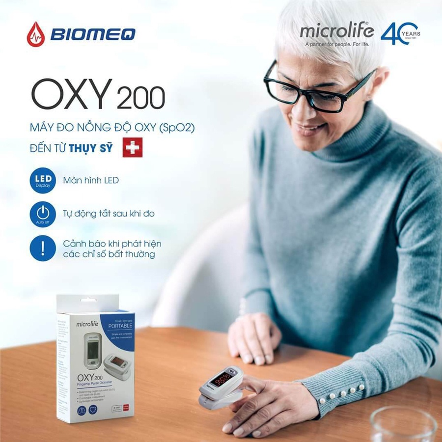 Máy Đo Nồng Độ Oxy Trong Máu Spo2 và Nhịp Tim Microlife Oxy200 | Thương Hiệu Thụy Sỹ - Bảo Hành 24 Tháng