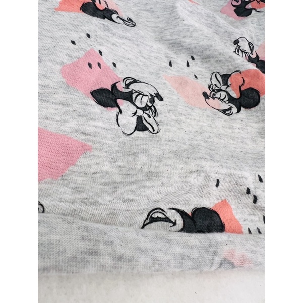 Vải thun cotton 2c hình mickey nền xám