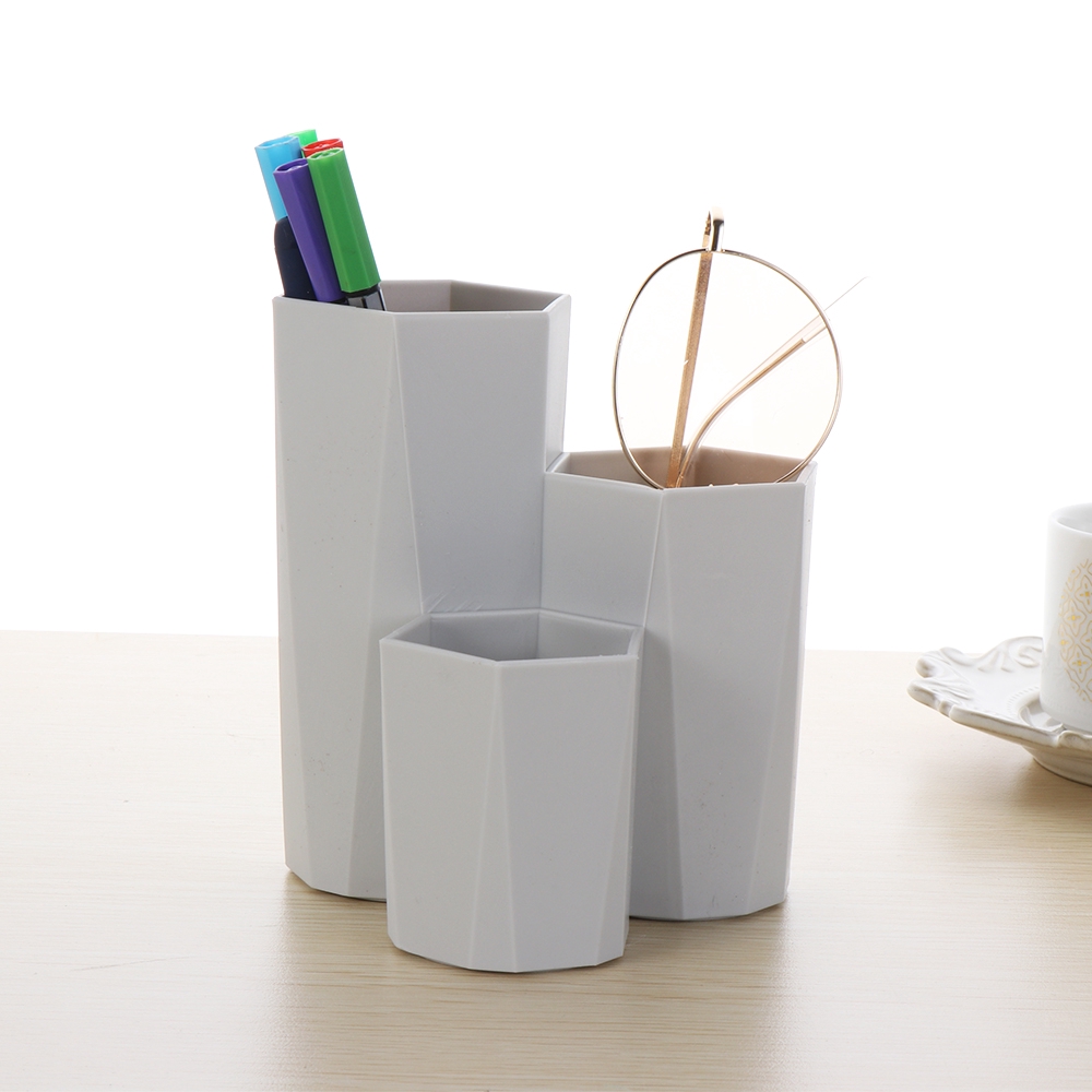 Set 3 ly đựng đồ trang điểm bàn làm việc hình dáng ly 6 cạnh