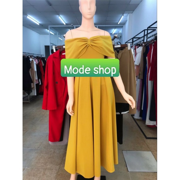 Đầm xoè dự tiệc dài hở vai ngang xếp ly ngực (HÀNG CAO CẤP) kèm ảnh thật