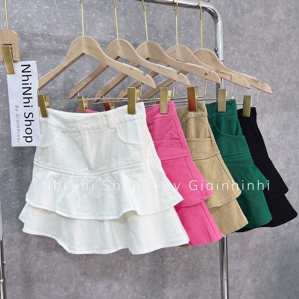 Xả hàng - Chân váy bò tầng giả váy hàng QC, Chân váy xòe vải jean CV971 - NhiNhi Shop