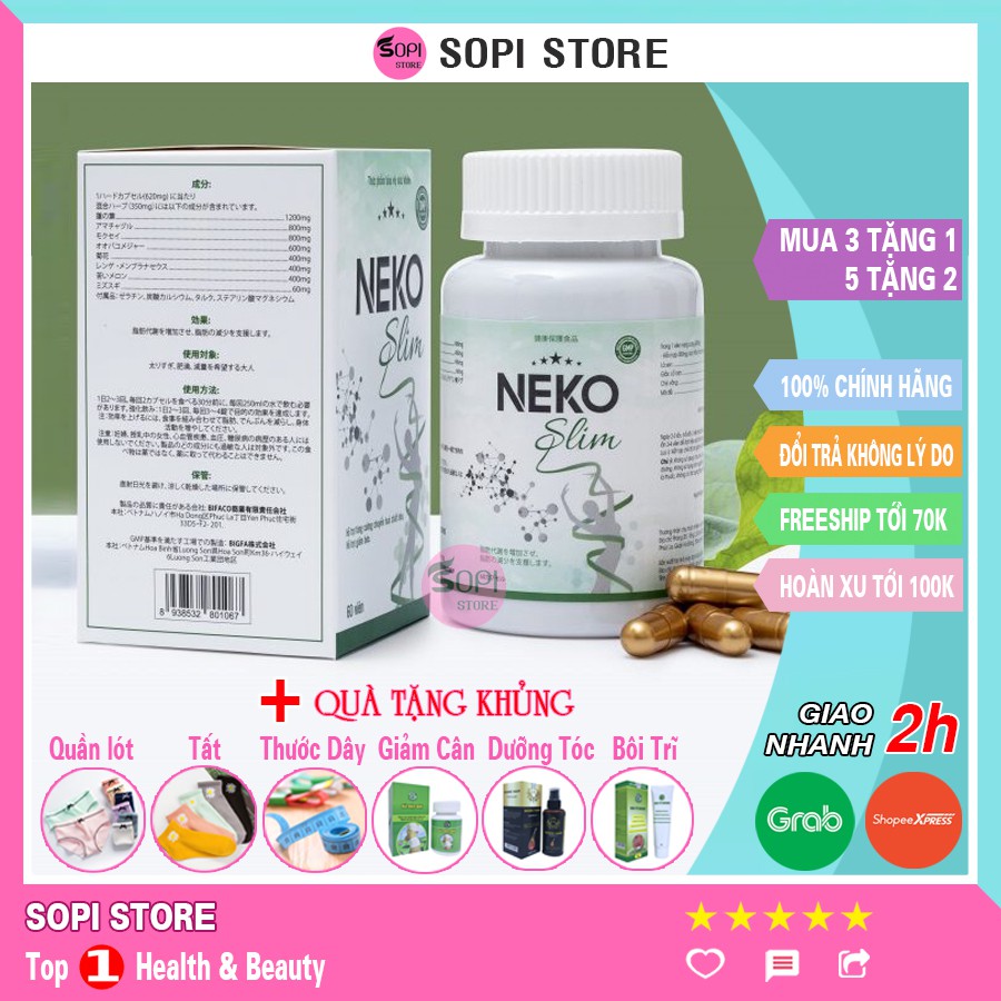 [Mua 3 tặng 1] Giảm cân Neko Slim chính hãng hộp 60 viên giúp giảm cân cấp tốc, giảm béo giảm mỡ bụng nhanh - Sopi Store