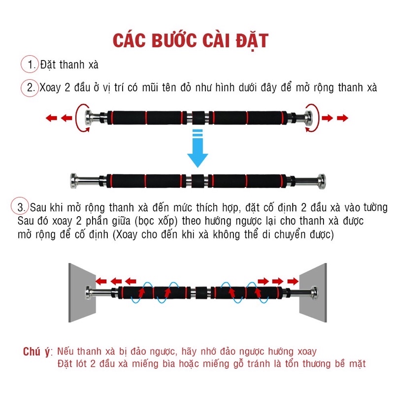 Thanh xà đơn gắn cửa loại cao cấp đủ kích cỡ từ 60-150cm