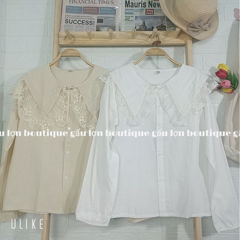áo sơ mi cổ sen viền ren ulzzang ảnh thật