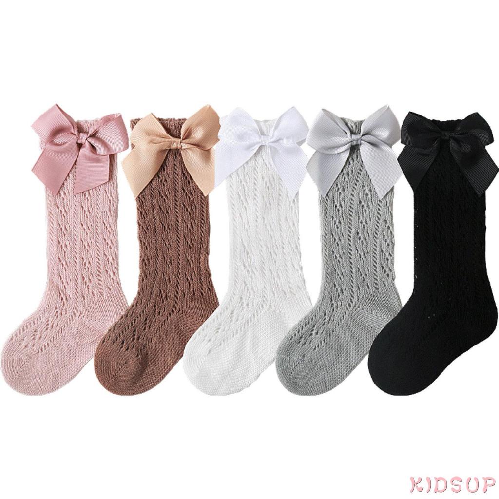 Tất dài màu trơn đính nơ phong cách thời trang mùa hè cho bé 0-3 tuổi