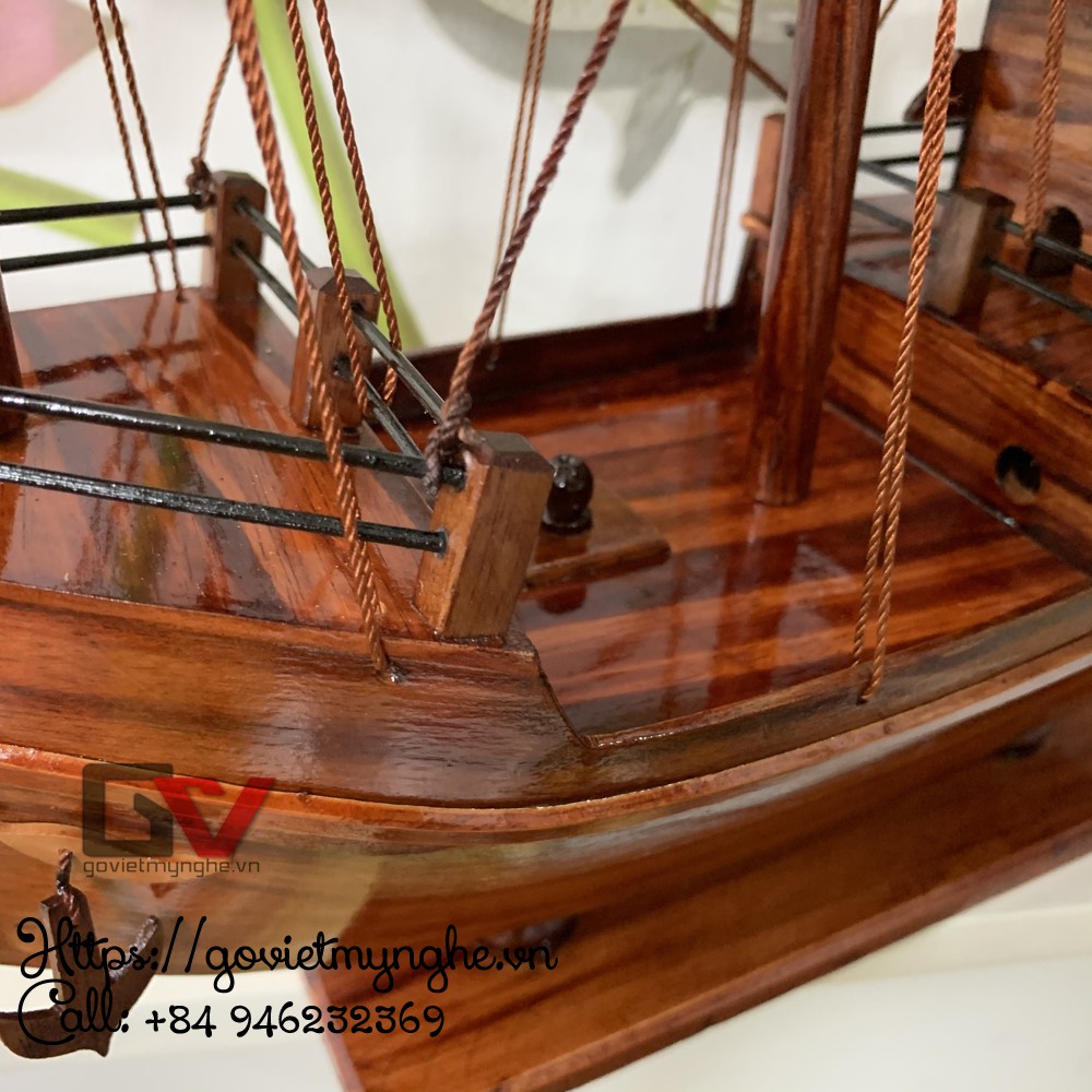 [Thuận buồm xuôi gió] Mô hình thuyền gỗ santa thái lan thuận buồm xuôi gió trang trí phong thủy- Thân tàu 40cm - Buồm gỗ