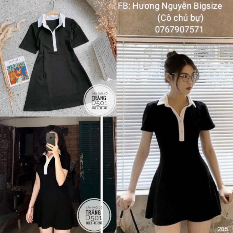 Bigsize Đầm phối cổ trắng D501
